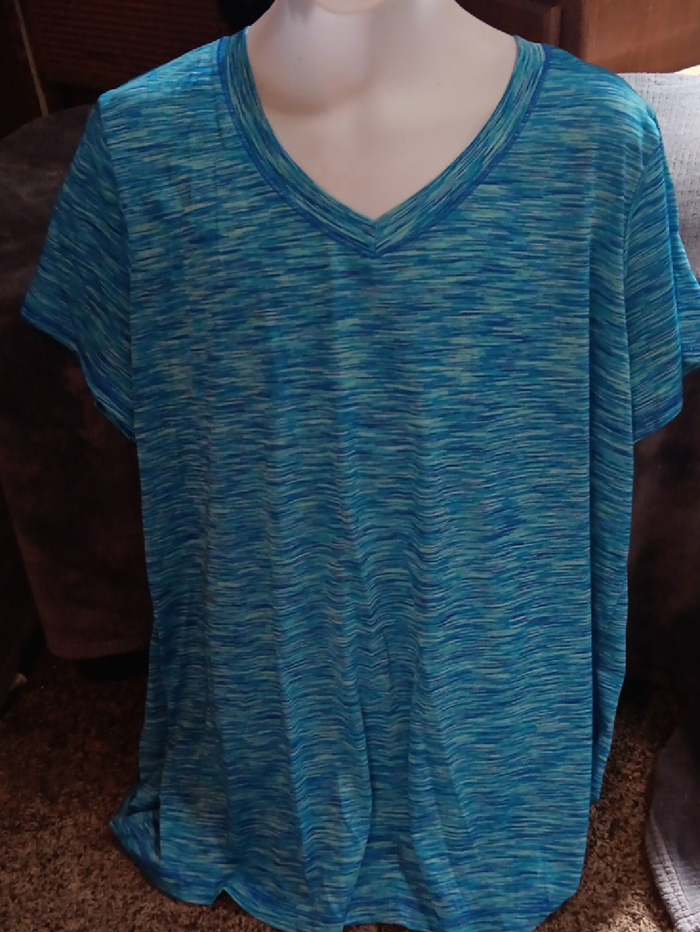 Xersion Blue Teal Space-Dye V-Neck Top